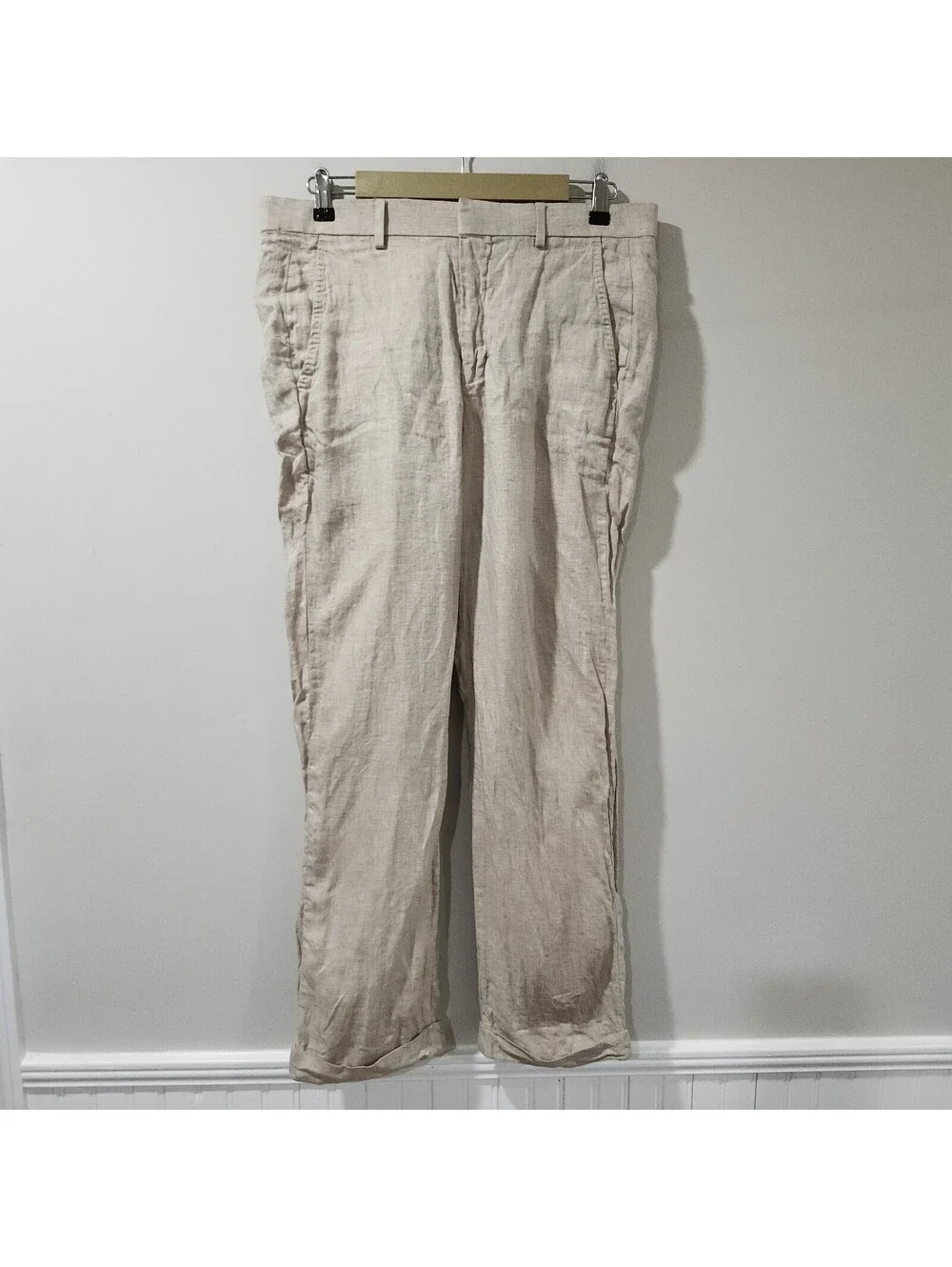 Murano Baird McNutt Linen Zac Fit Cuffed Dress Trousers Pants Slacks 34x30